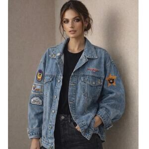 Harley Davidson Oversized Trucker Jacket With Patches Boho Chic Coastal Cowgirl